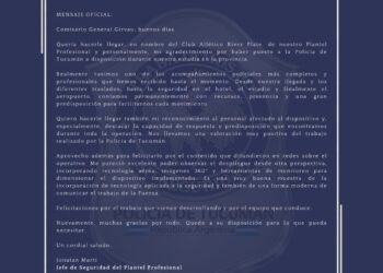 River Plate destacó el operativo de seguridad realizado por la Policía de Tucumán