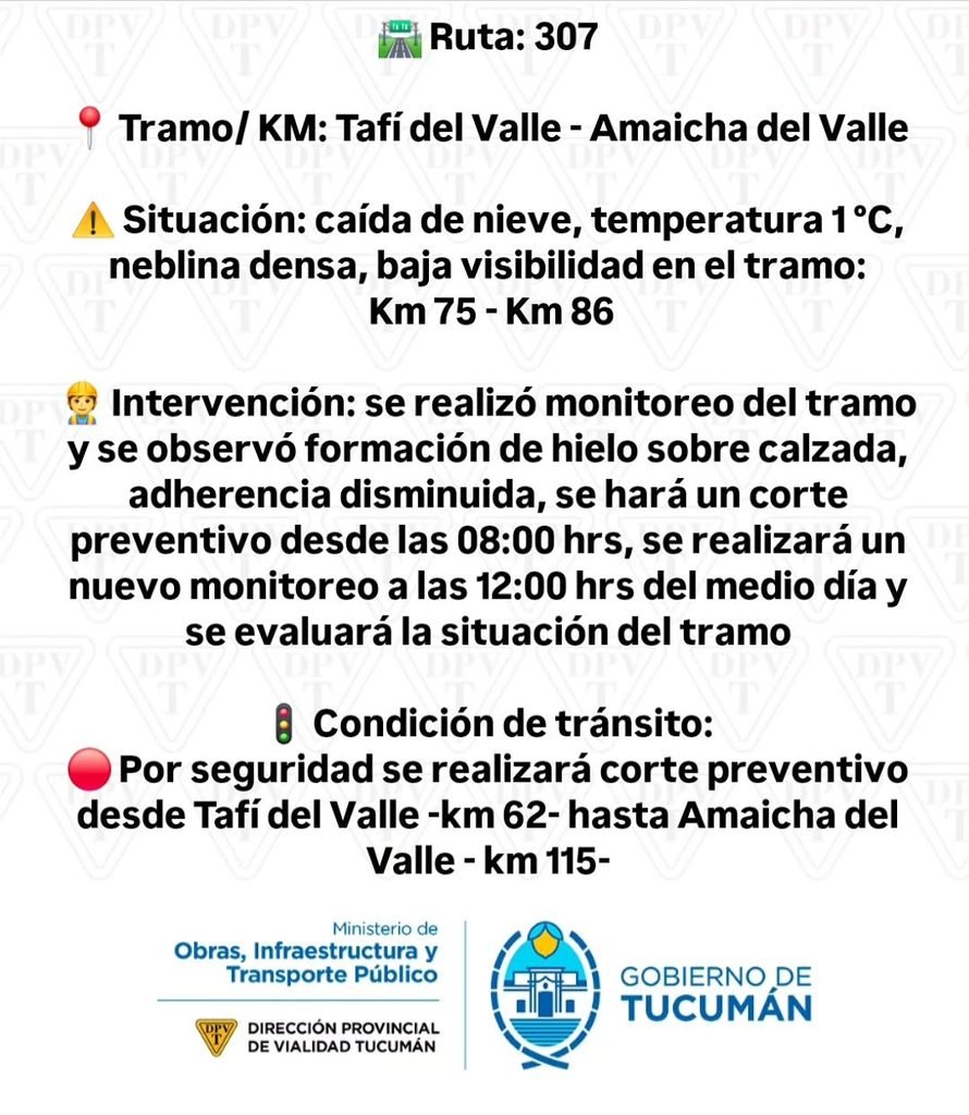 Imagen compartida por la Dirección de Vialidad Tucumán en instagram
